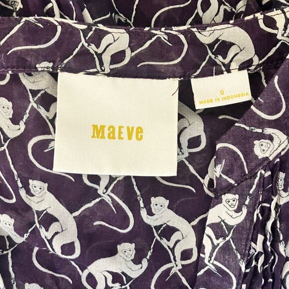 Maeve Anthropologie Purple Monkey Button-Up Blouse Size 0 - Picture 4 of 7